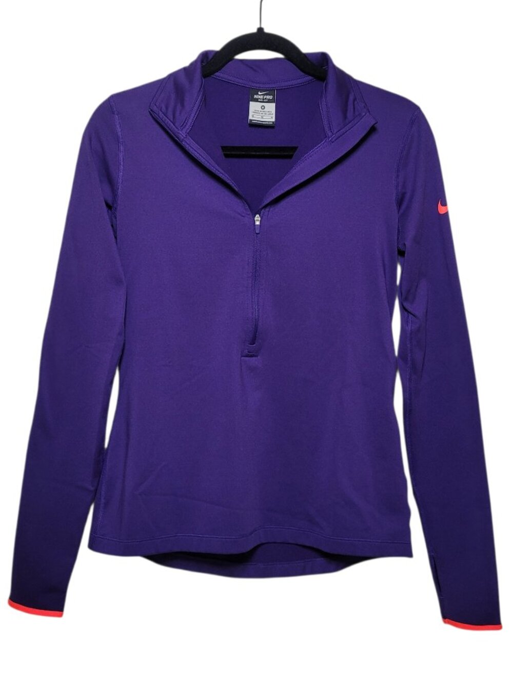 Nike Pro Womens Quarter-Zip Pullover Purple Dri-FIT Training Top Medium Running